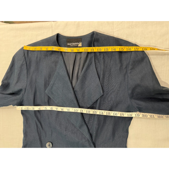 Vintage Womens Linen Blazer MARIMEKKO Sz 6 Made in Finland Navy Blue Jacket - Picture 9 of 11